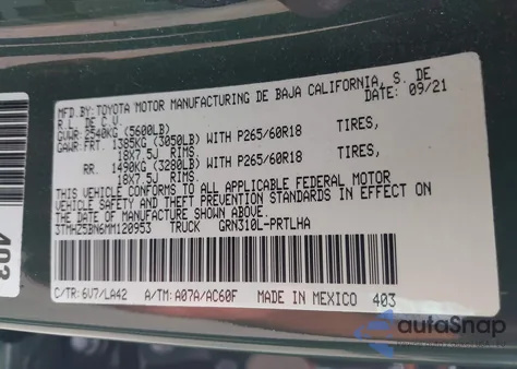 2021 Toyota Tacoma Limited from USA, damaged, VIN 3TMHZ5BN6MM120953